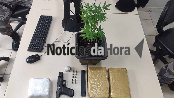 GIRO apreende quase três quilos de drogas, arma de fogo e planta de maconha durante operação no bairro Vitória