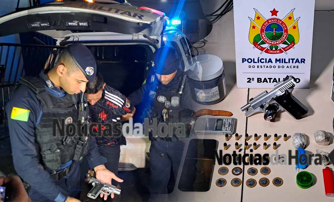 Homem é preso com drogas, arma e munições durante operação policial no Ramal do Canil, em Rio Branco