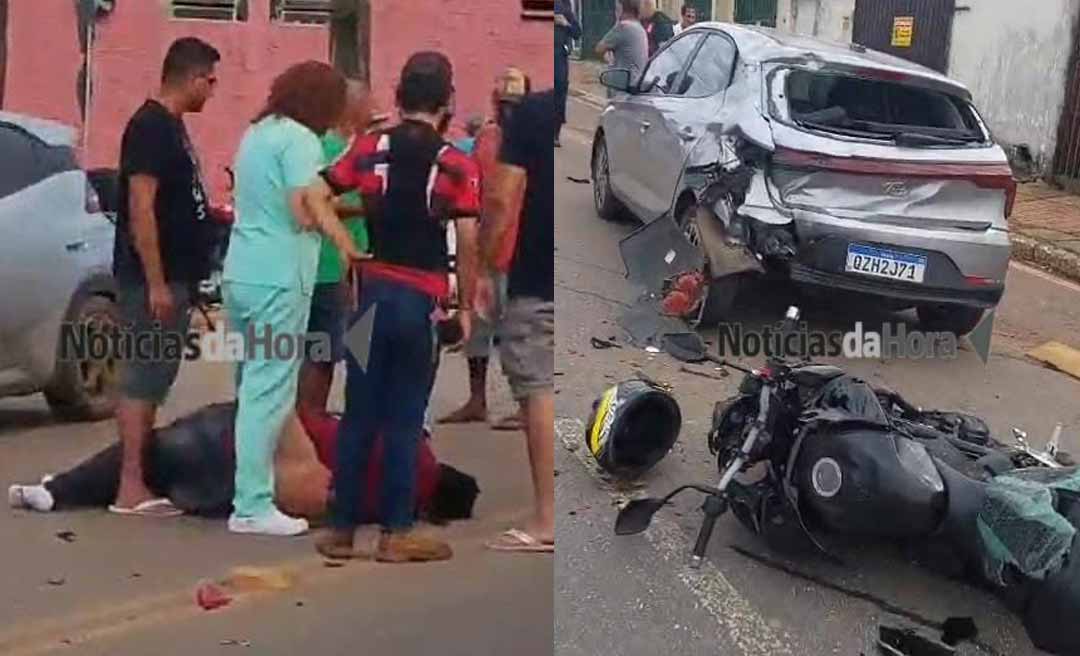 Motociclista fica gravemente ferido após bater em carro estacionado na Avenida Antônio da Rocha Viana