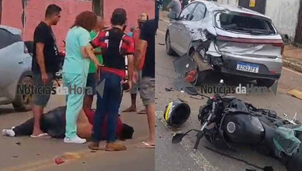 Motociclista fica gravemente ferido após bater em carro estacionado na Avenida Antônio da Rocha Viana