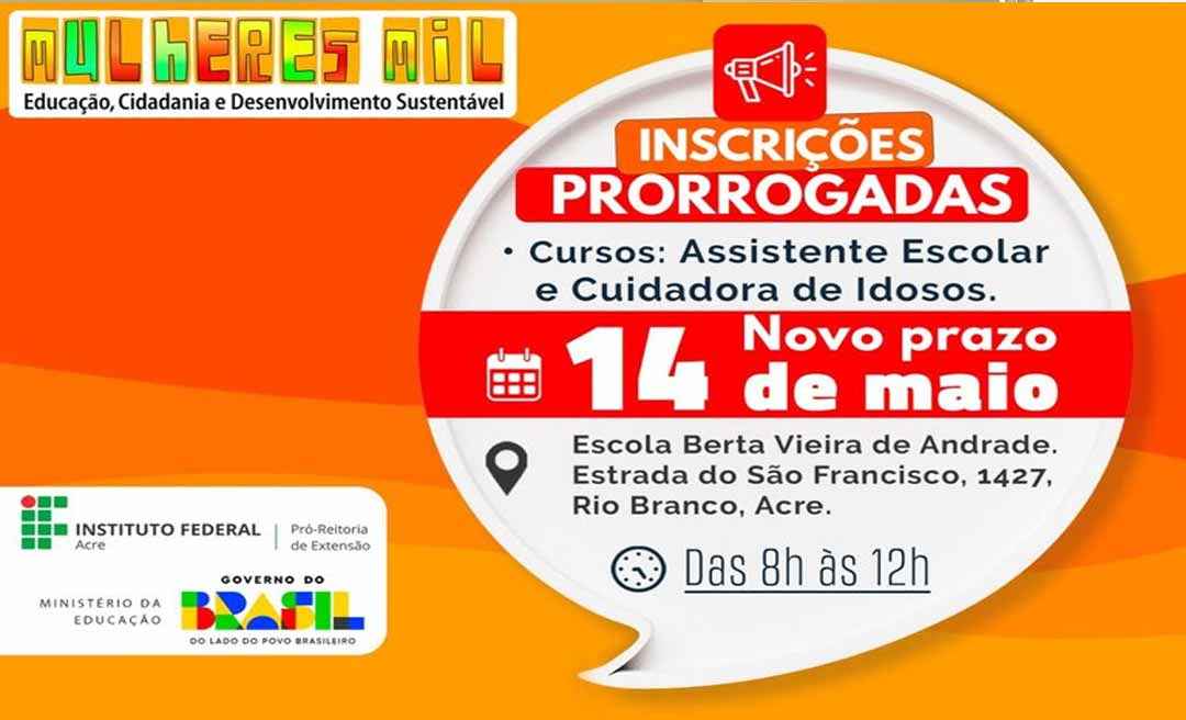 Inscrições do Programa Mulheres Mil serão realizadas até a próxima quinta-feira (14.05)